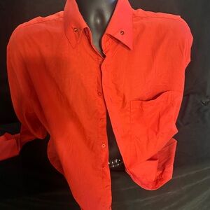 Red prime time single needle tailoring button up-size 17 1/2-36/37-#476